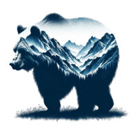 Tee Shirt Printed Adventure Outdoors Wildlife Silhouette Bear Mountains #02