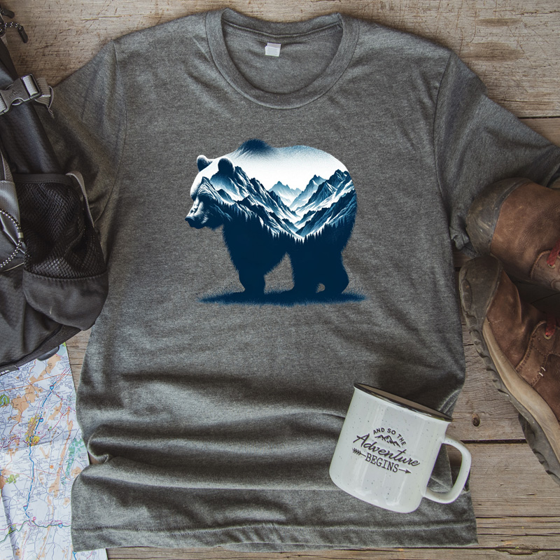 Tee Shirt Printed Adventure Outdoors Wildlife Silhouette Bear Mountains #02 - Image 3