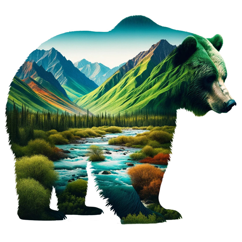 Tee Shirt Printed Adventure Outdoors Wildlife Silhouette Bear Mountains #03 - Image 2