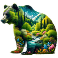 Tee Shirt Printed Adventure Outdoors Wildlife Silhouette Bear Mountains #04