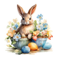 Tee Shirt Printed Watercolour Art Easter Bunnies #02