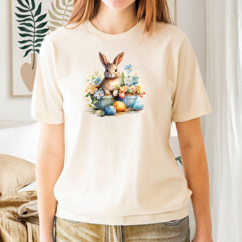 Tee Shirt Printed Watercolour Art Easter Bunnies #02 - Image 3