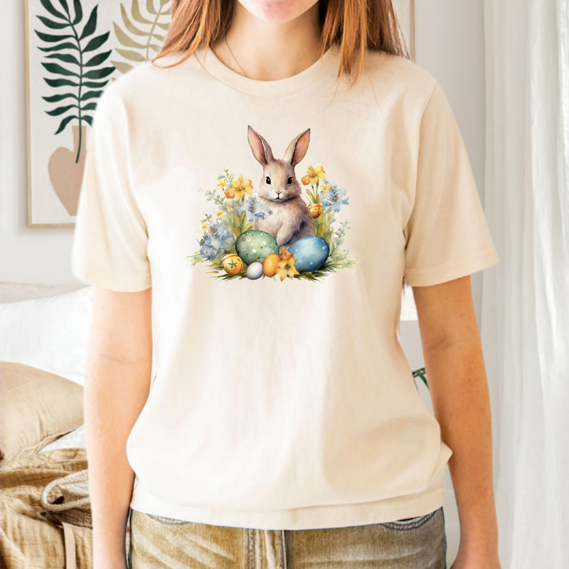 Tee Shirt Printed Watercolour Art Easter Bunnies #06 - Image 3