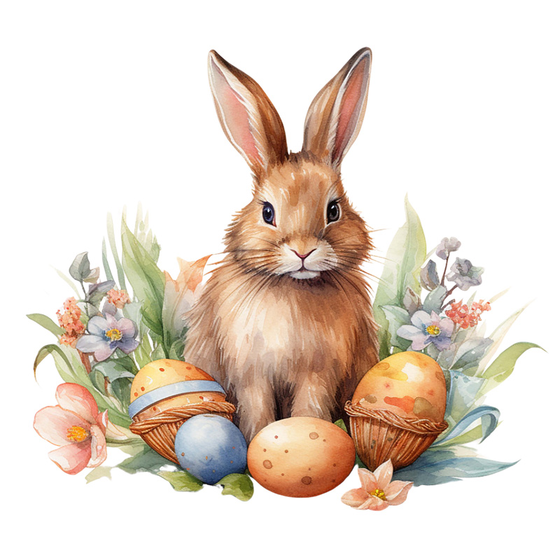 Tee Shirt Printed Watercolour Art Easter Bunnies #07