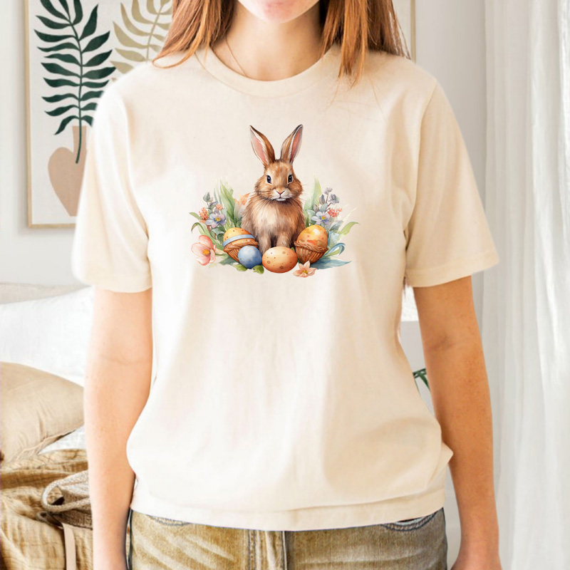 Tee Shirt Printed Watercolour Art Easter Bunnies #07 - Image 3