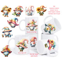 Ceramic Mug Printed 12 Designs WATERCOLOR ART PASTEL GNOMES 11oz Capacity