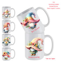 Ceramic Mug Printed 6 Designs WATERCOLOR ART PASTEL GNOMES Group B 15oz Capacity