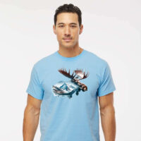 Tee Shirt Printed Adventure Outdoors Wildlife Silhouette Moose in Nature #08