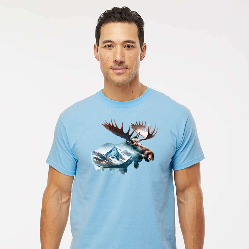 Tee Shirt Printed Adventure Outdoors Wildlife Silhouette Moose in Nature #08