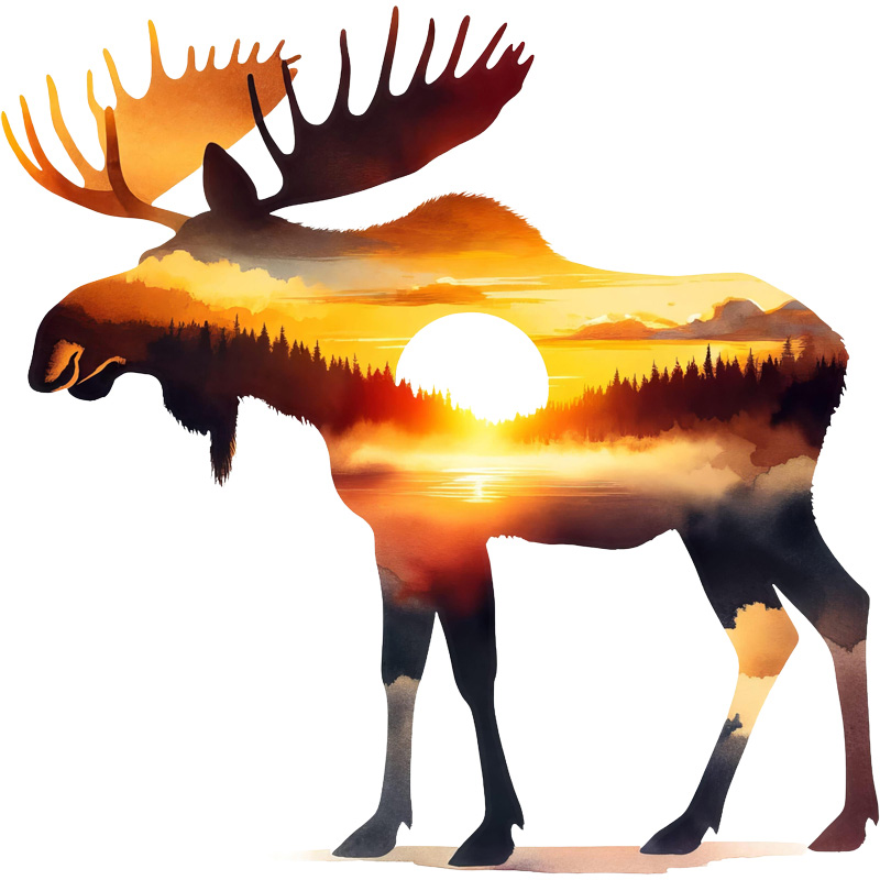 Tee Shirt Printed Adventure Outdoors Wildlife Silhouette Moose in Nature #14 - Image 2