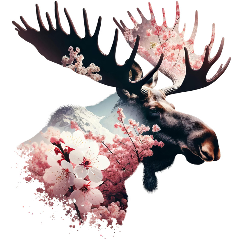 Tee Shirt Printed Adventure Outdoors Wildlife Silhouette Moose in Nature #12 - Image 2