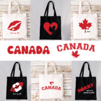 15”W x 16”H 5oz Cotton Shopping Tote Black & Natural Mix PRINT-READY Canada True North Kiss My Eh Proud as Puck