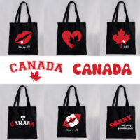 15”W x 16”H 5oz Cotton Shopping Tote All Solid Black PRINT-READY Canada True North Kiss My Eh Proud as Puck