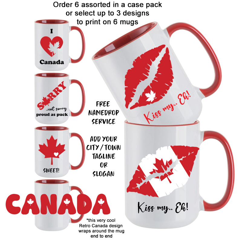 Ceramic Mug Printed 6 Designs Canada True North Kiss My Eh Proud as Puck 15oz RED