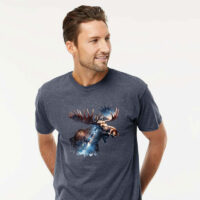 Tee Shirt Printed Adventure Outdoors Wildlife Silhouette Moose in Nature #09