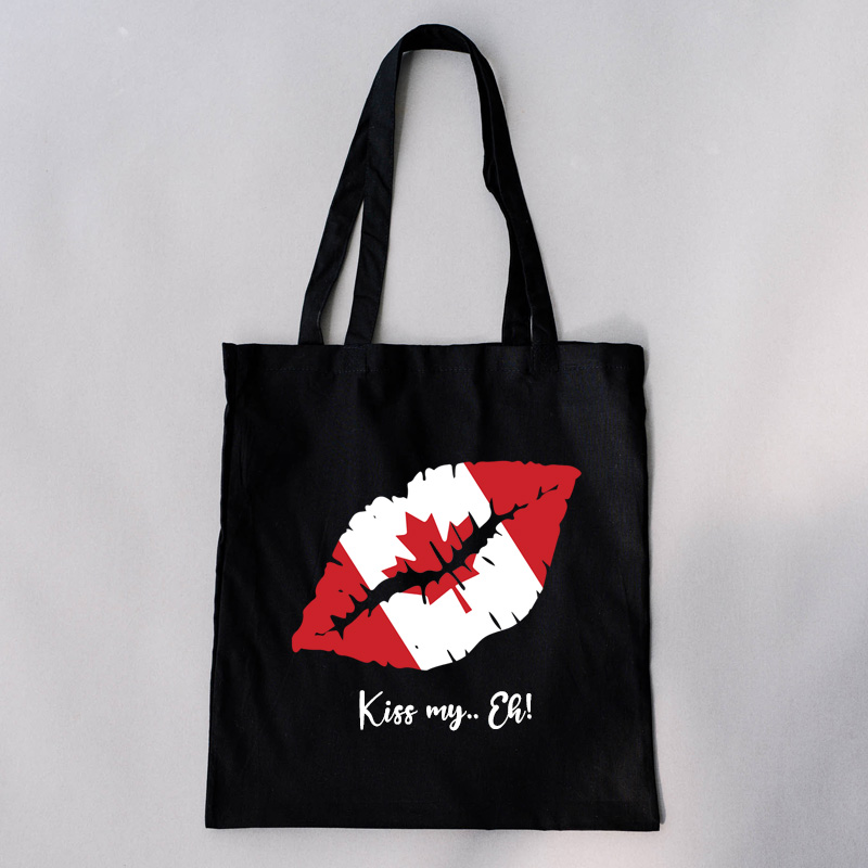 15”W x 16”H 5oz Cotton Shopping Tote All Solid Black PRINT-READY Canada True North Kiss My Eh Proud as Puck - Image 6