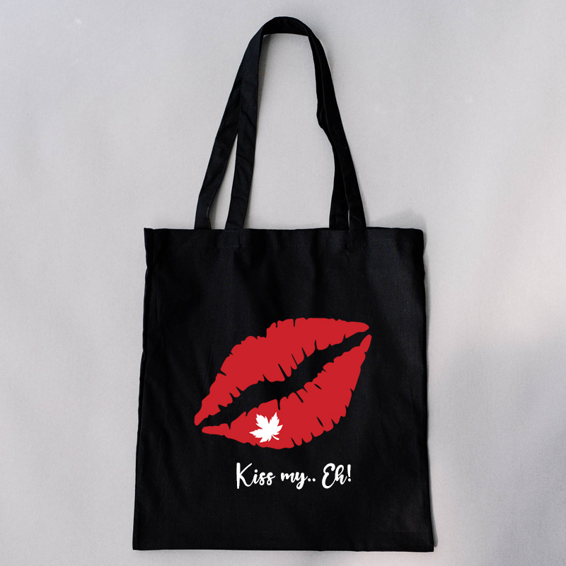 15”W x 16”H 5oz Cotton Shopping Tote All Solid Black PRINT-READY Canada True North Kiss My Eh Proud as Puck - Image 5
