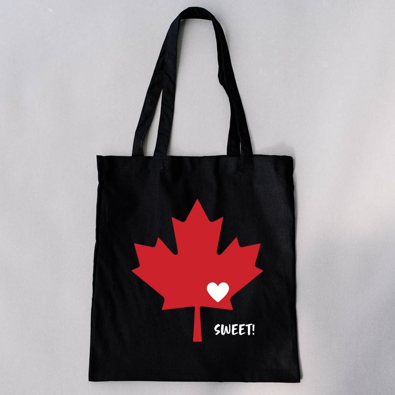 15”W x 16”H 5oz Cotton Shopping Tote All Solid Black PRINT-READY Canada True North Kiss My Eh Proud as Puck - Image 4