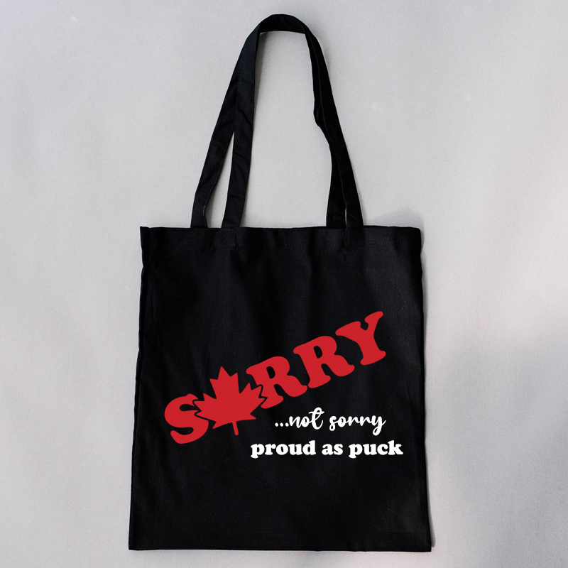 15”W x 16”H 5oz Cotton Shopping Tote All Solid Black PRINT-READY Canada True North Kiss My Eh Proud as Puck - Image 3