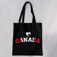Alternative view of 15”W x 16”H 5oz Cotton Shopping Tote All Solid Black PRINT-READY Canada True North Kiss My Eh Proud as Puck