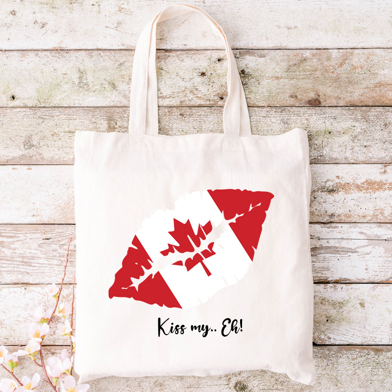 15”W x 16”H 5oz Cotton Shopping Tote All Natural Beige PRINT-READY Canada True North Kiss My Eh Proud as Puck - Image 3