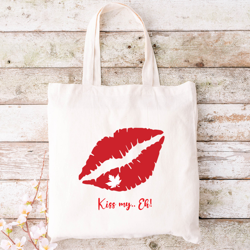 15”W x 16”H 5oz Cotton Shopping Tote All Natural Beige PRINT-READY Canada True North Kiss My Eh Proud as Puck - Image 4