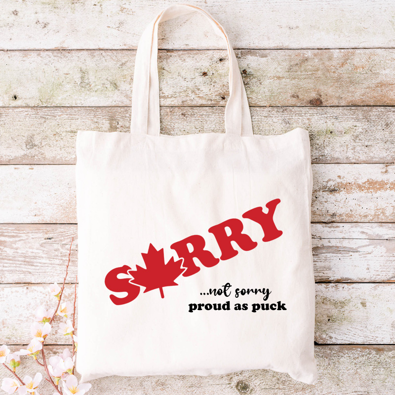 15”W x 16”H 5oz Cotton Shopping Tote All Natural Beige PRINT-READY Canada True North Kiss My Eh Proud as Puck - Image 6