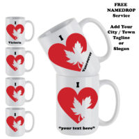 Ceramic Mug Printed 1 Design Canada True North I HEART ADD TEXT FREE 15oz WHITE