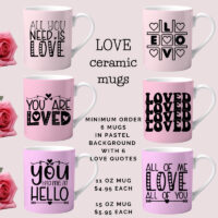 Ceramic Mug Printed 6 Designs Pastel Wrap Love 11oz Capacity