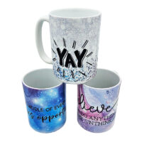 Ceramic Mug Printed 6 Designs Wrap Glitter Galaxy Inspirational Group B 15oz Capacity