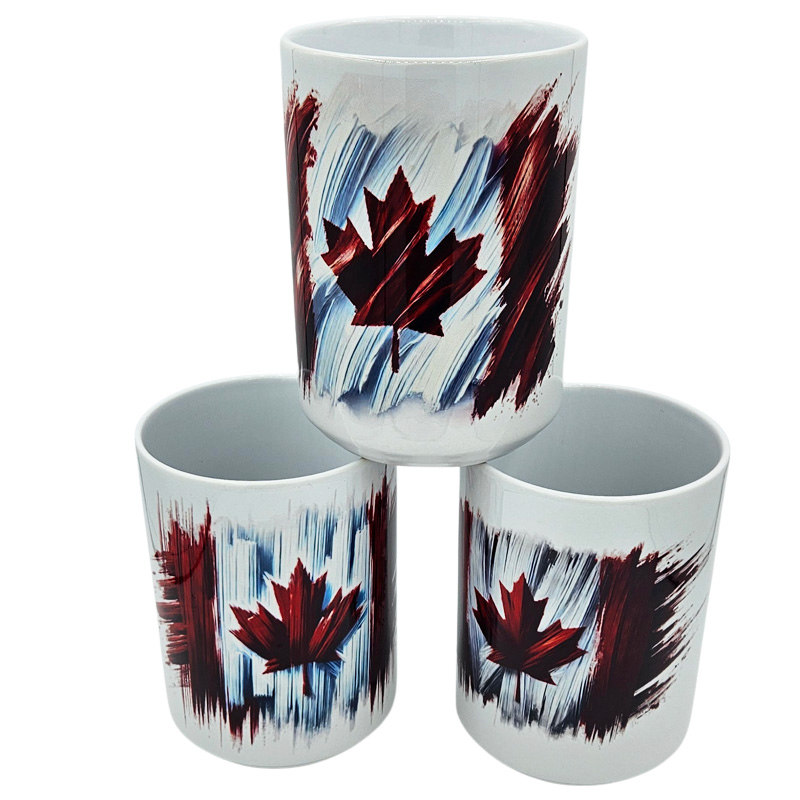 Ceramic Mug Printed 6 Designs Canada Flag Brush Strokes 11oz Capacity