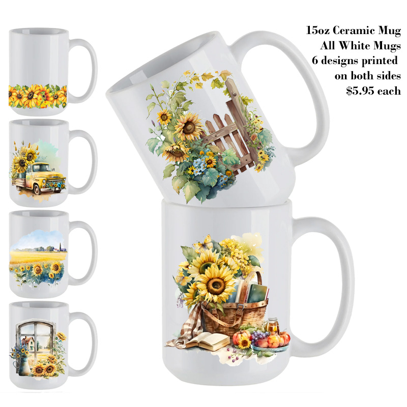 Ceramic Mug Printed 6 Designs Sunflower Group 15oz Capacity