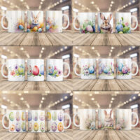 Ceramic Mug Printed 6 Designs Wrap Easter Bunnies Group 15oz Capacity - Image 4
