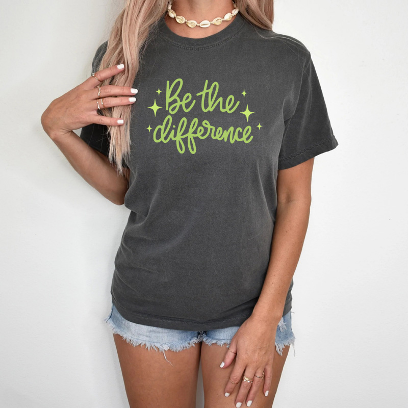 Tee Shirt Printed Pastel Coloured Quotes - Be The Difference - Image 2