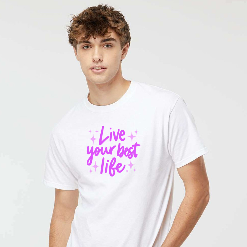 Tee Shirt Printed Pastel Coloured Quotes - Live Your Best Life