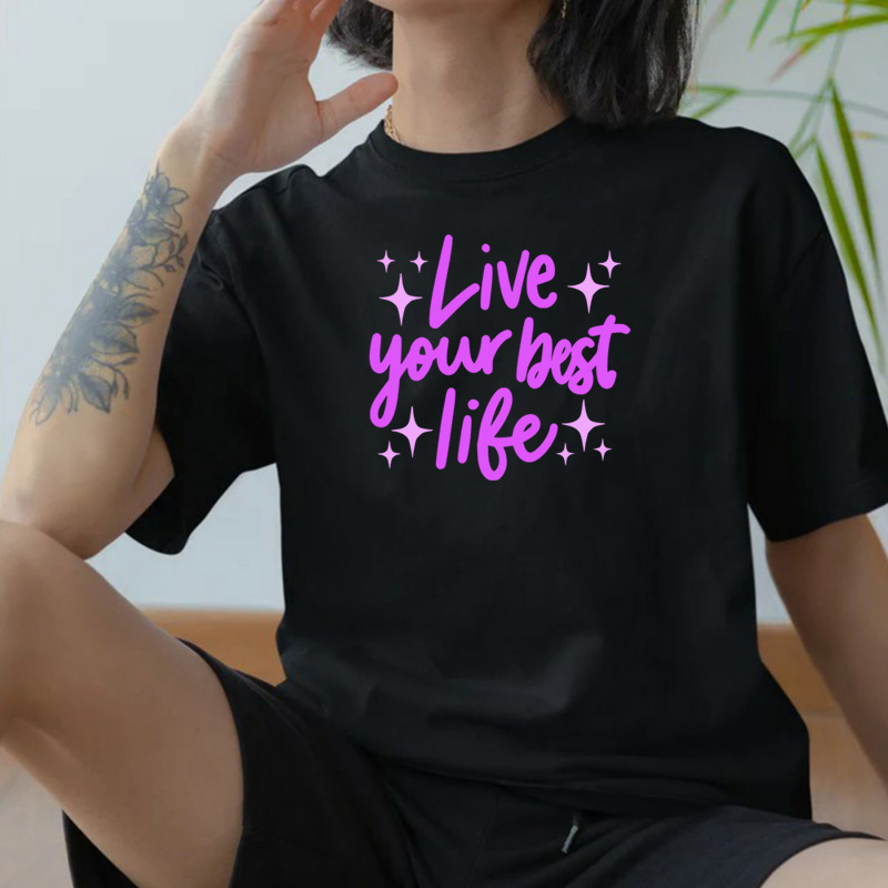 Tee Shirt Printed Pastel Coloured Quotes - Live Your Best Life - Image 2