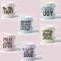 Ceramic Mug Printed 6 Designs Pastel Inspiring Faith Quotes Group A 15oz Capacity