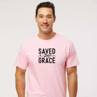 Tee Shirt Printed Black & White Religious Sayings Designs - Saved By Grace
