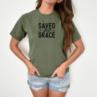 Alternative view of Tee Shirt Printed Black & White Religious Sayings Designs - Saved By Grace