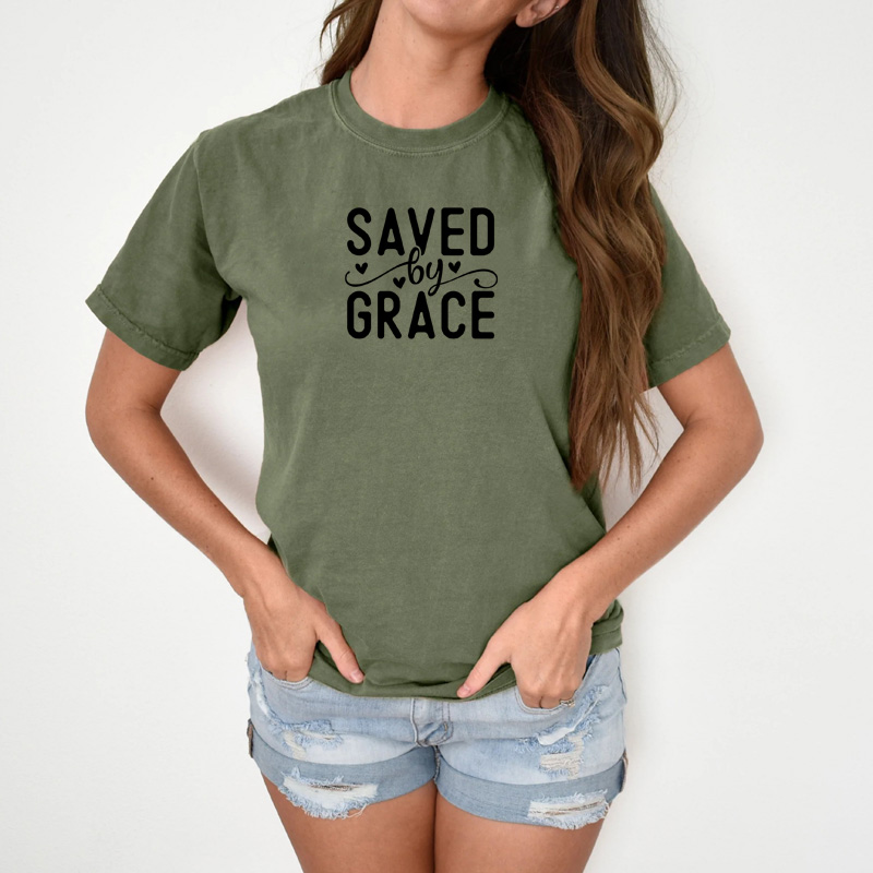 Tee Shirt Printed Black & White Religious Sayings Designs - Saved By Grace - Image 2