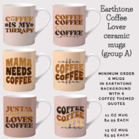 Ceramic Mug Printed 6 Designs Coffee Lover Earthtone Group A 15oz Capacity