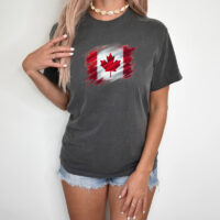 Tee Shirt Printed Canada Flag Brush Strokes A #01