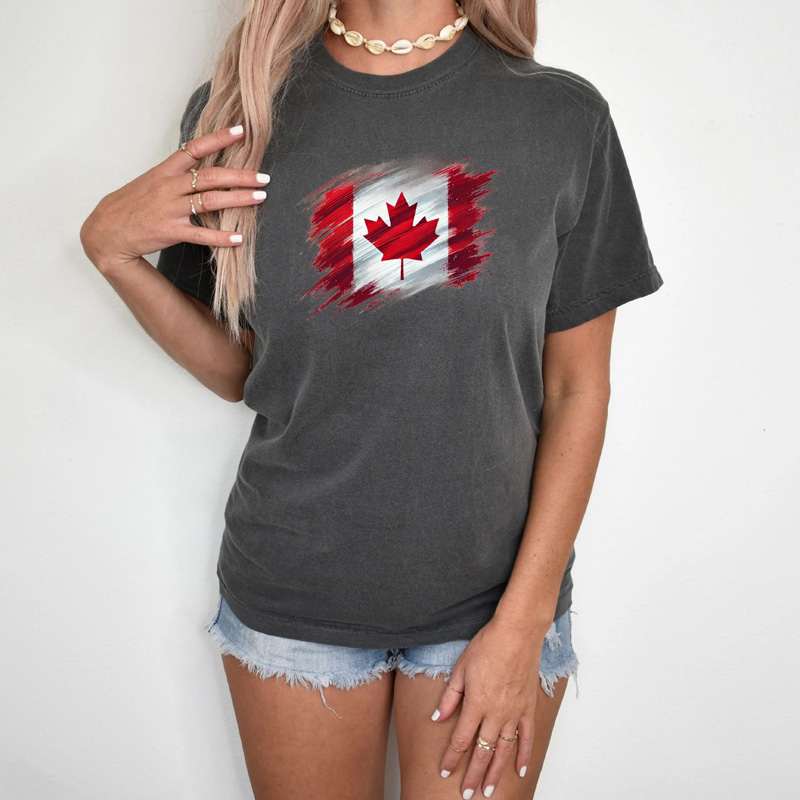Tee Shirt Printed Canada Flag Brush Strokes A #01
