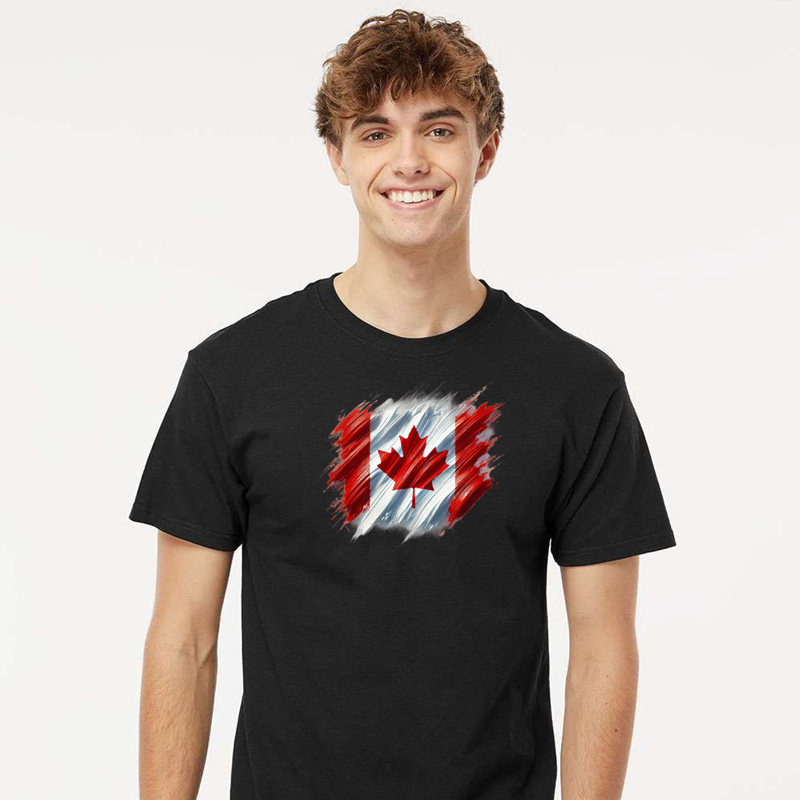 Tee Shirt Printed Canada Flag Brush Strokes B #02