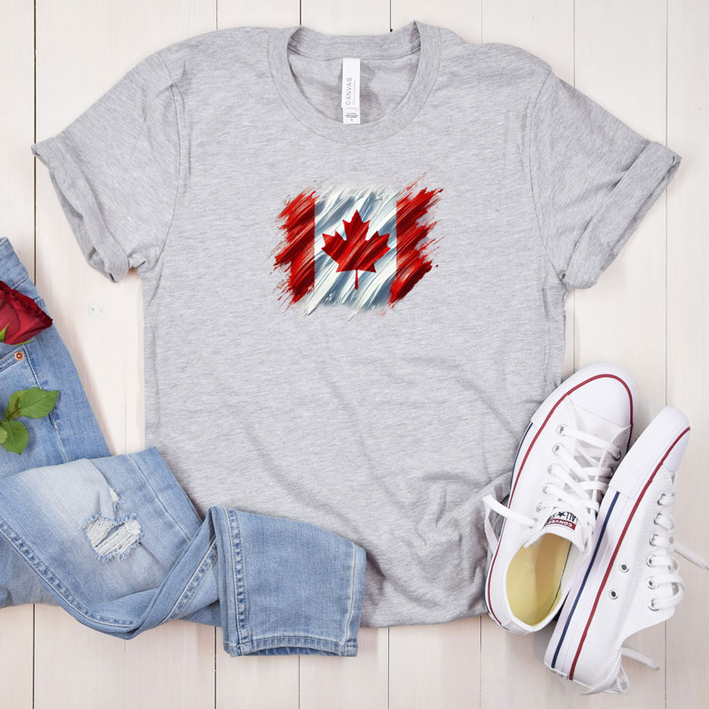 Tee Shirt Printed Canada Flag Brush Strokes B #02 - Image 3