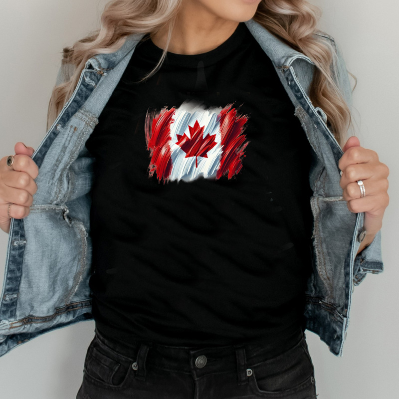 Tee Shirt Printed Canada Flag Brush Strokes F #06 - Image 3