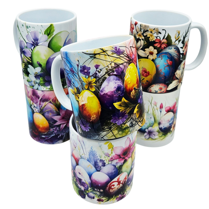 Ceramic Mug Printed 6 Designs Wrap Floral Easter Eggs Group 11oz Capacity