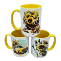 Alternative view of Sublimation Blank - Unprinted Ceramic Mug Shiny White with Yellow Inner & Handle 15 oz Capacity (Printed Mugs $6.95 each) *minimum order one tray of 12 mugs*