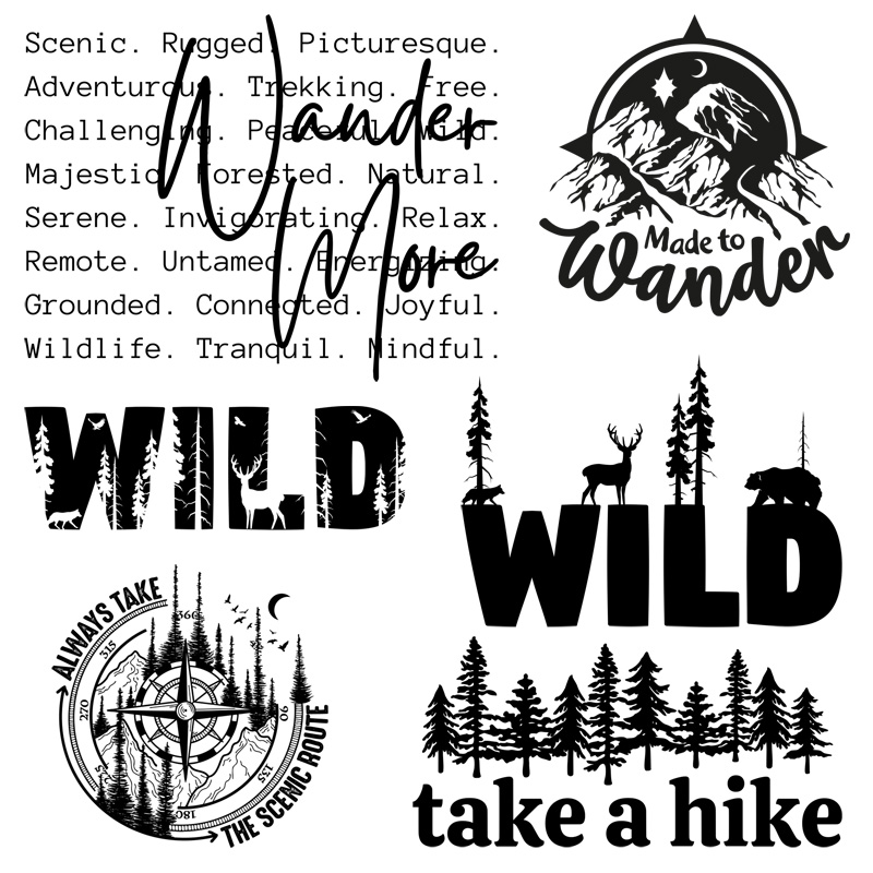 Ceramic Mug Printed 6 Designs OUTDOOR ADVENTURE Hiking Everything Hiking BW 6 Designs Group 15oz Capacity BLACK Inner & Handle *minimum order 6 mugs* (order in increments of 6) - Image 2