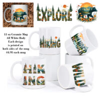 Ceramic Mug Printed 6 Designs OUTDOOR ADVENTURE Hiking Wander Landscape Floral 6 Designs Group 11oz Capacity *minimum order 6 mugs* (order in increments of 6) - Image 4